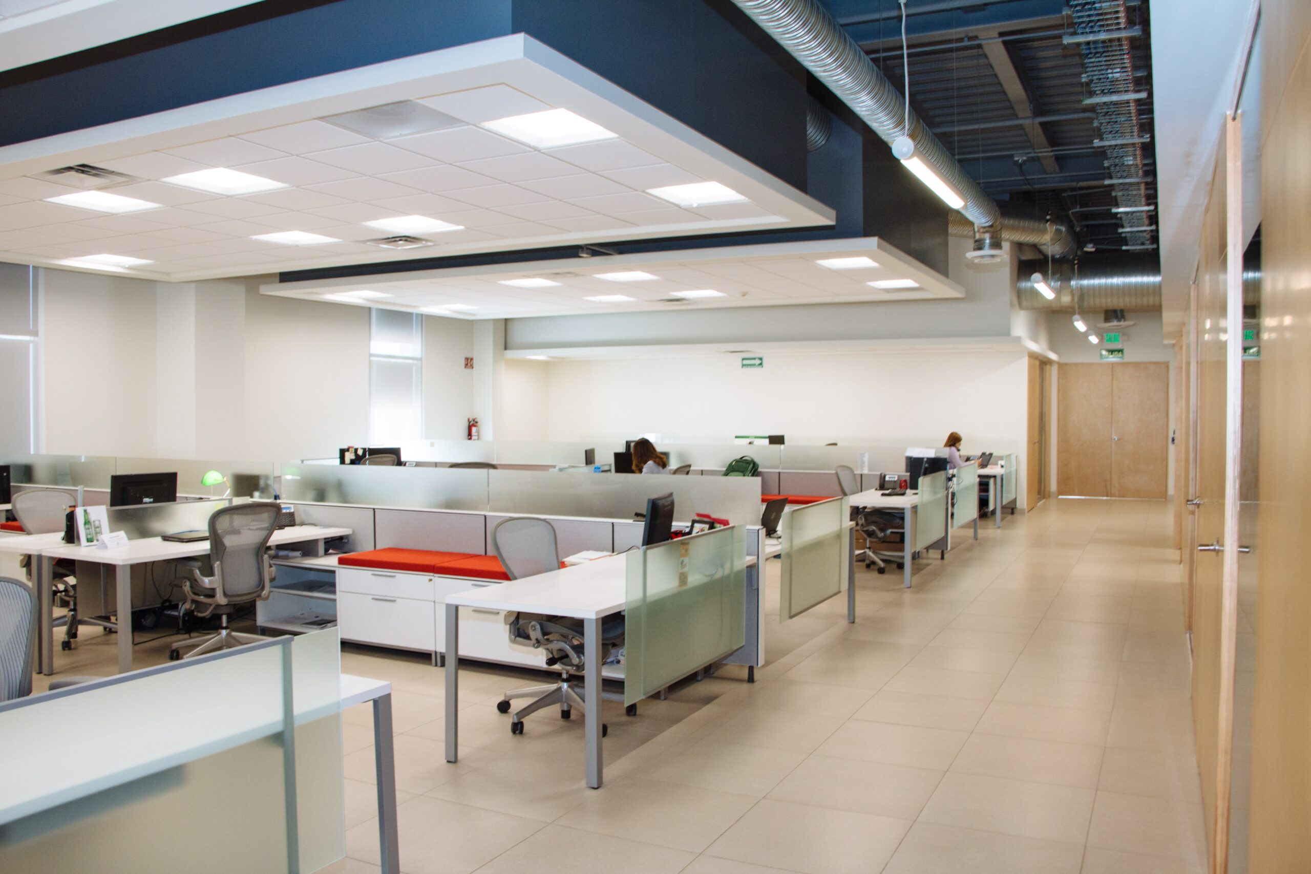 Bright Midtown office interior with freshly painted white walls